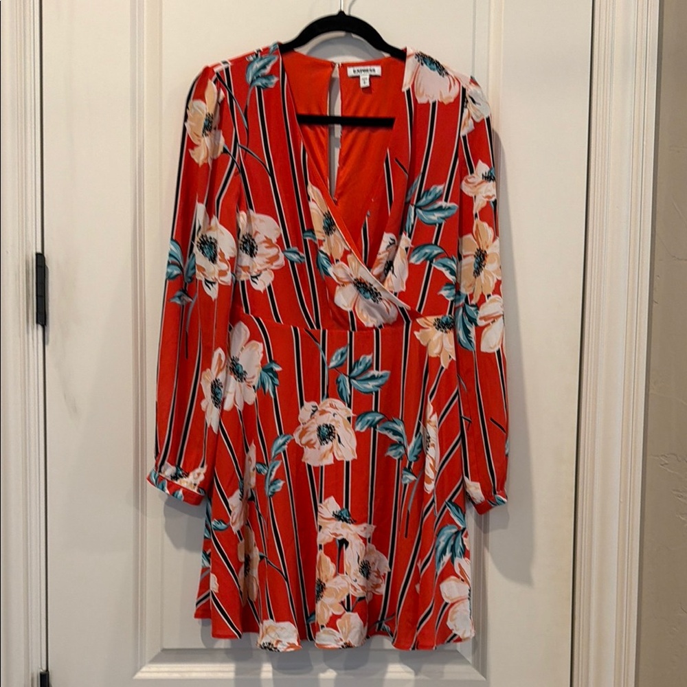 Express Red/orange Floral Striped Dress - size small